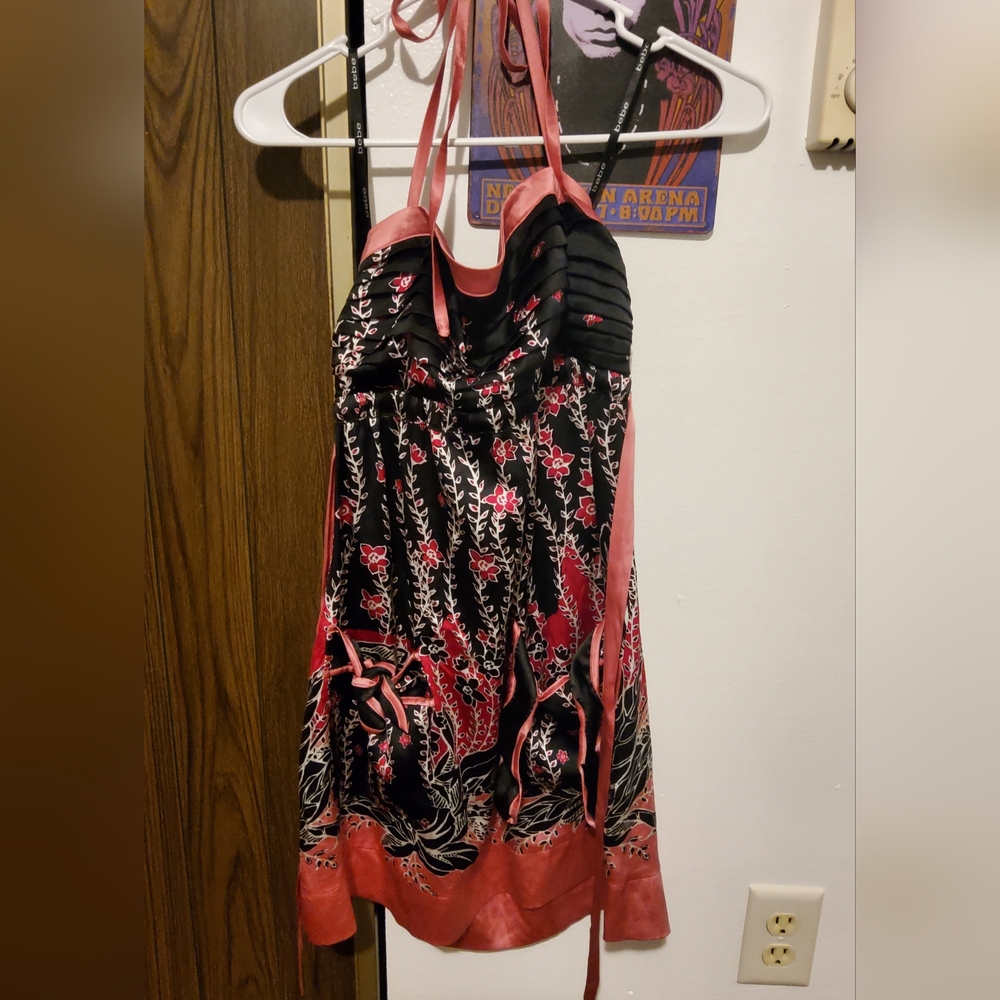 Floral Halter Dress in Black and Red